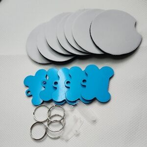 Sublimation Blanks Bone-Shaped Pet Tags with Key Rings and Coster.